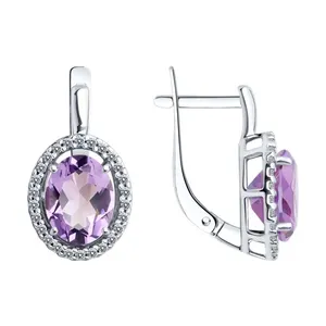 Серьги из серебра с аметистами и фианитами