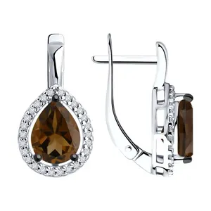 Серьги из серебра с раухтопазами и фианитами