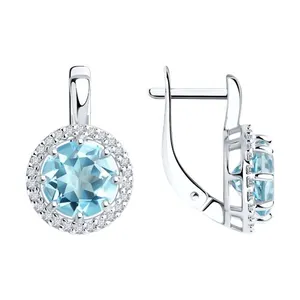 Серьги из серебра с топазами и фианитами