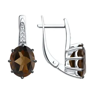 Серьги из серебра с раухтопазами и фианитами