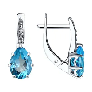 Серьги из серебра с топазами и фианитами