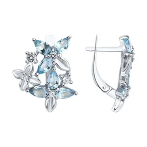 Серьги из серебра с топазами и фианитами