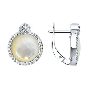 Серьги из серебра с перламутром и фианитами