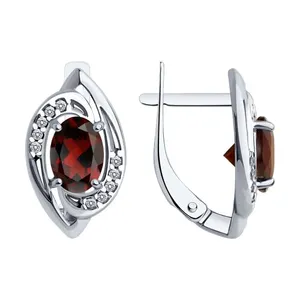 Серьги из серебра с гранатами и фианитами