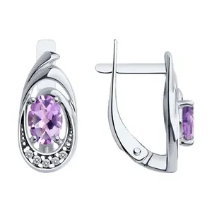 Серьги из серебра с аметистами и фианитами