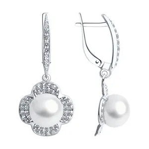Серьги из серебра с жемчугом и фианитами