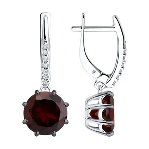 Серьги из серебра с гранатами и фианитами