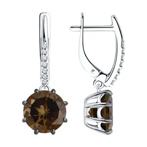 Серьги из серебра с раухтопазами и фианитами