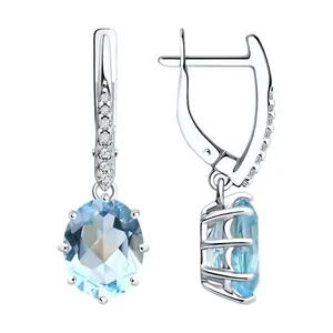 Серьги из серебра с топазами и фианитами