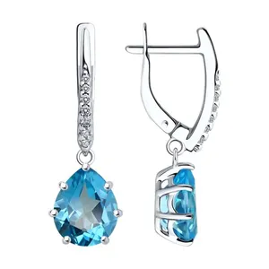 Серьги из серебра с топазами и фианитами