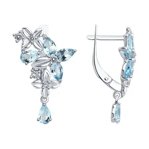 Серьги из серебра с топазами и фианитами