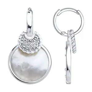 Серьги из серебра с перламутром и фианитами
