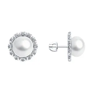 Серьги из серебра с жемчугом и фианитами