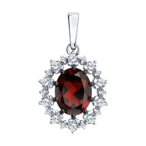 Подвеска из серебра с гранатом и фианитами