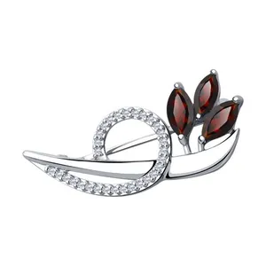 Брошь из серебра с гранатами и фианитами