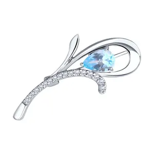 Брошь из серебра с топазом и фианитами