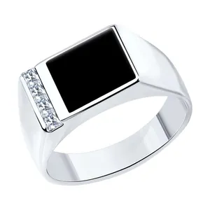 Печатка из серебра с эмалью с фианитами