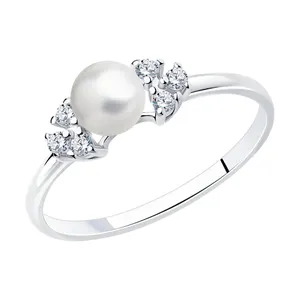 Кольцо из серебра с жемчугом и фианитами