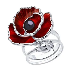 Кольцо из серебра с жемчугом и эмалью