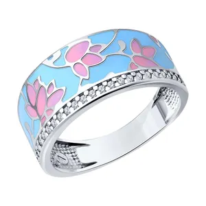 Кольцо из серебра с фианитами и эмалью