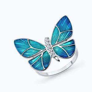 Кольцо из серебра с фианитами и эмалью