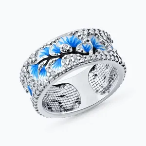 Кольцо из серебра с фианитами и эмалью