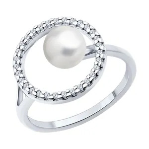 Кольцо из серебра с жемчугом и фианитами