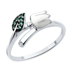 Кольцо из серебра с фианитами и эмалью