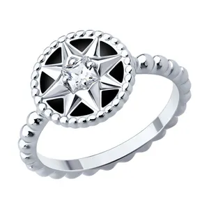 Кольцо из серебра с фианитом и эмалью