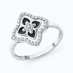 Кольцо из серебра с фианитами и эмалью