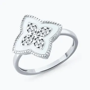 Кольцо из серебра с фианитами и эмалью