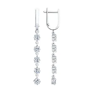 Серьги длинные из серебра с фианитами