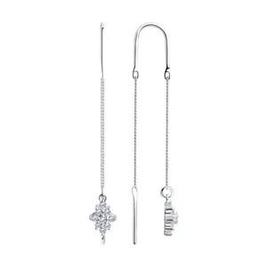 Серьги-цепочки из серебра с фианитами