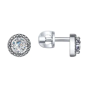 Серьги-пусеты из серебра с фианитами