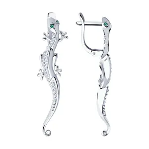 Серьги длинные из серебра с фианитами