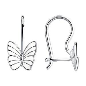 Детские серьги с белыми бабочками с эмалью