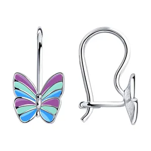 Детские серьги с яркими бабочками с эмалью