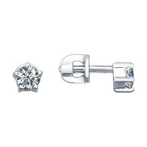 Серьги-пусеты из серебра с фианитами