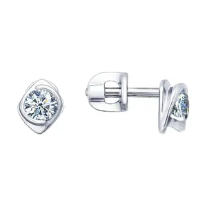 Серьги-пусеты из серебра с фианитами