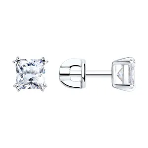 Серьги-пусеты из серебра с фианитами