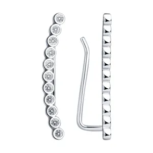 Серьги-зажимы из серебра с фианитами