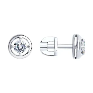 Серьги-пусеты из серебра с фианитами