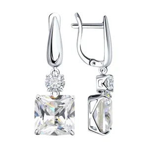 Серьги длинные из серебра с фианитами