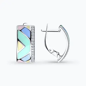 Серьги из серебра с эмалью и фианитами