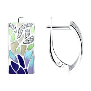 Серьги из серебра с эмалью с фианитами