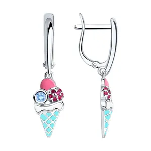 Серьги из серебра с эмалью и фианитами