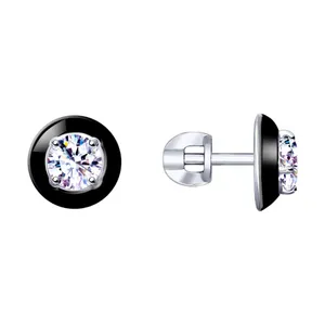 Серьги из серебра с эмалью и фианитами