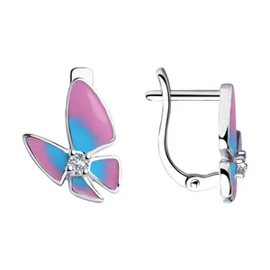 Серьги из серебра с эмалью и фианитами