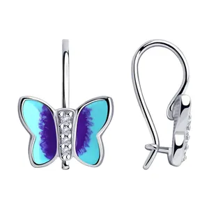 Серьги из серебра с эмалью и фианитами