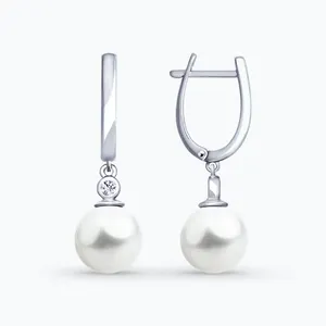 Серьги из серебра с жемчугом и фианитами